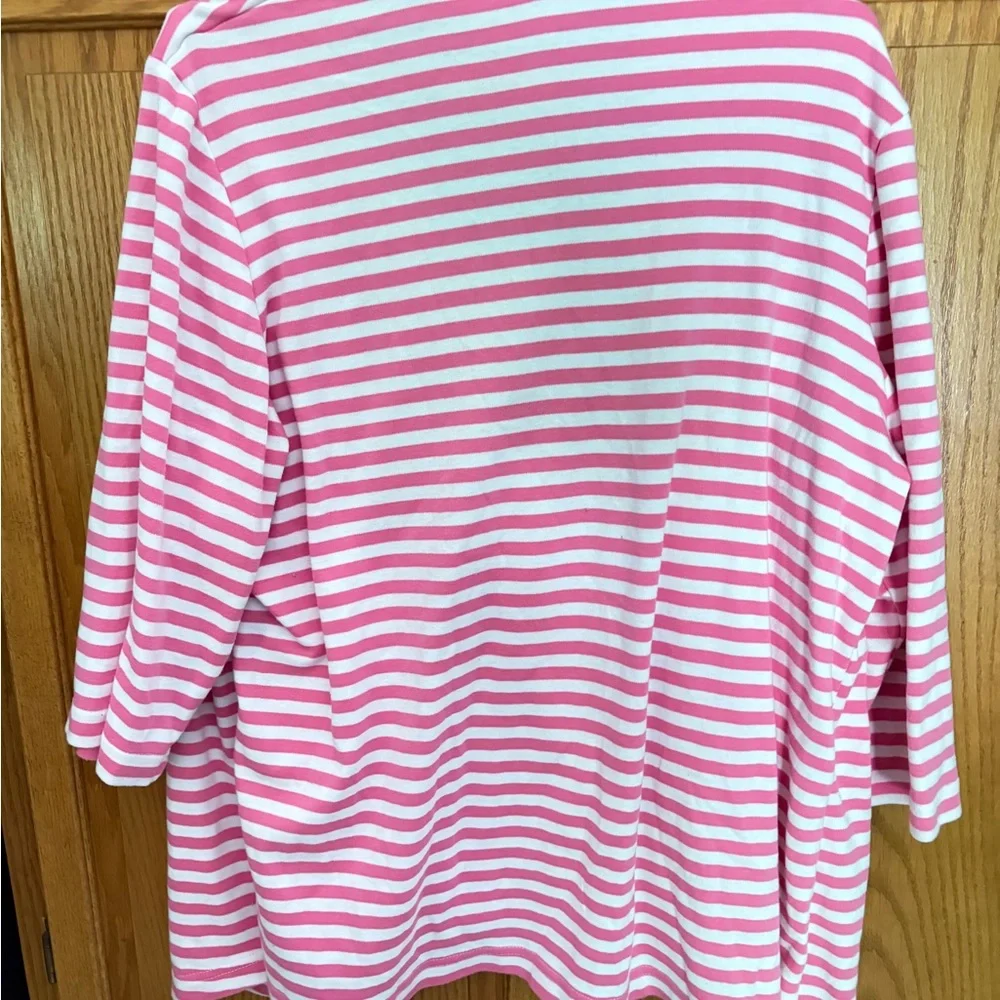 Quacker Factory Pink and White Striped Top with Sequins - Picture 5 of 5
